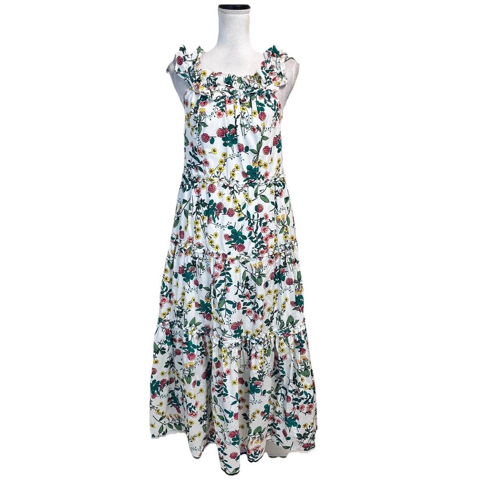 Nautica Jeans Co. Ankle Length Smocked Ruffled Floral Maxi Dress size Medium